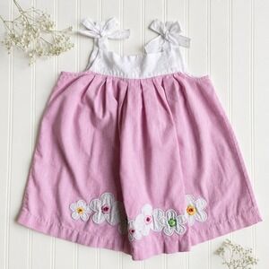 Vtg Samara Girls Pink White Striped Corduroy Floral Embroidered Dress 24M
